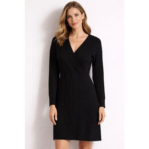 Lucky Brand Black Cable Knit Long Sleeve Sweater Dress M